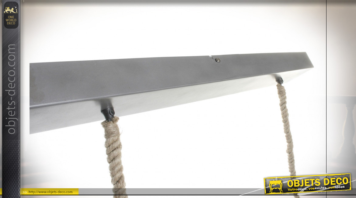 Suspension luminaire en cordes et abat-jour en métal finition gris clair, 160cm