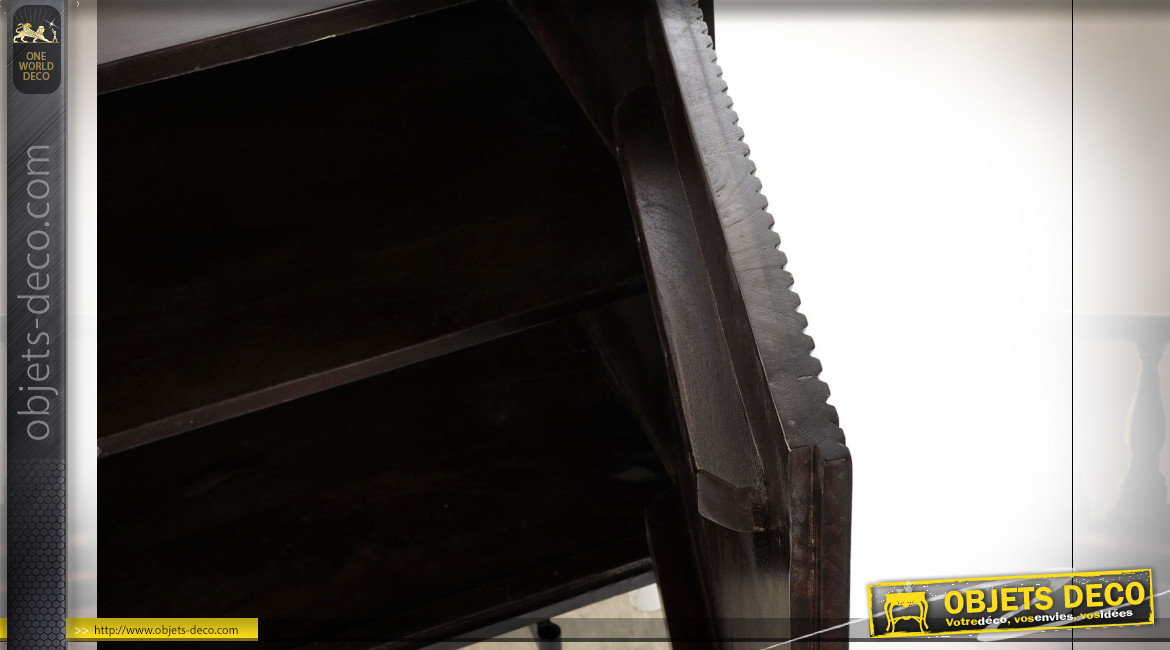 Buffet à 4 portes en bois de manguier finition noir réglisse ambiance rétro, 177cm