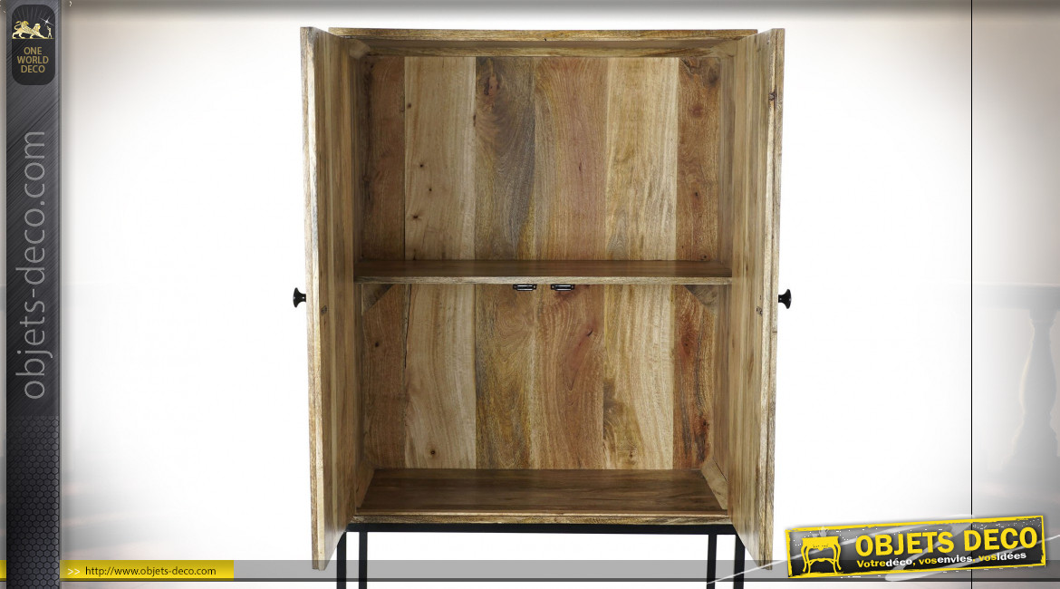 Buffet 2 portes en bois de manguier finition naturelle ambiance orientale, 151cm
