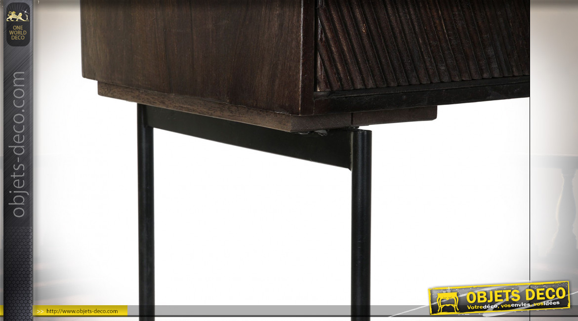 Buffet 2 portes en bois de manguier finition noir réglisse de style rétro, 151cm
