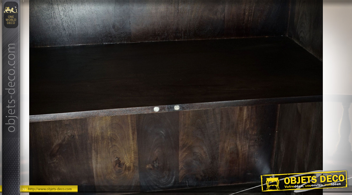 Buffet 2 portes en bois de manguier finition noir réglisse de style rétro, 151cm