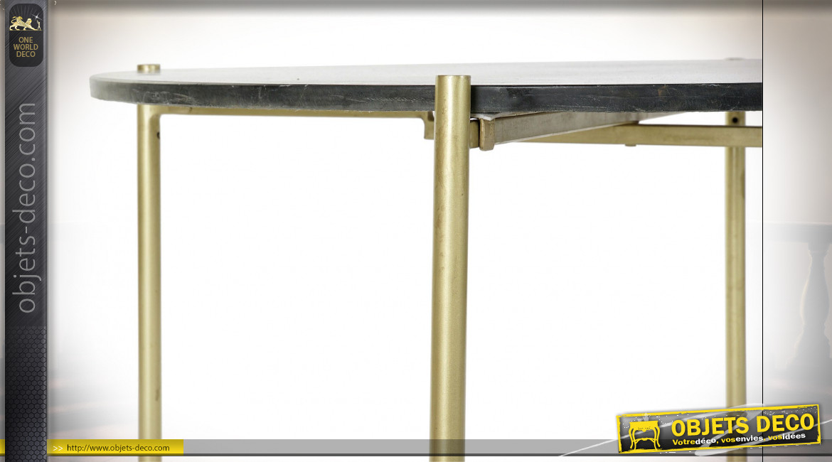 Table basse circulaire en fer finition dorée et marbre noir de style moderne, Ø81cm