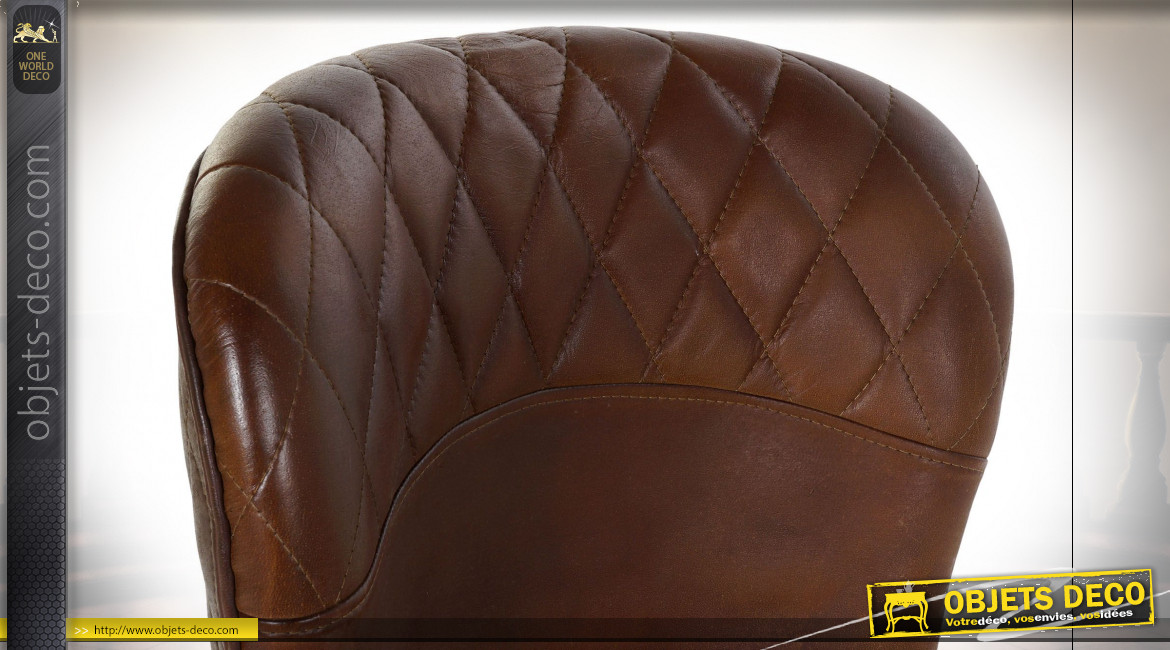 Chaise en cuir molletonné finition brun caramel de style rétro, 80cm
