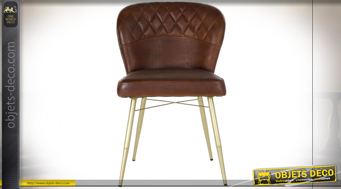 Chaise en cuir molletonné finition brun caramel de style rétro, 80cm