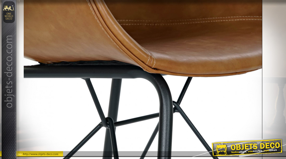 Chaise de style rétro imitation cuir finition brun caramel, 79cm
