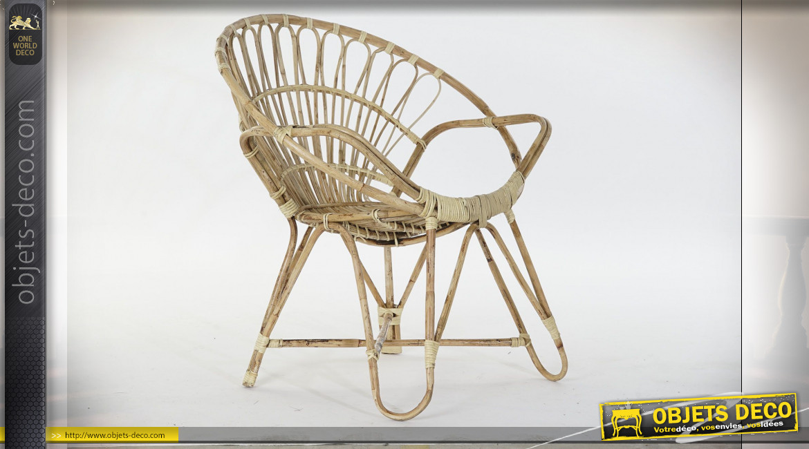 Chaise en rotin esprit acapulco finition naturelle ambiance exotique, 81cm