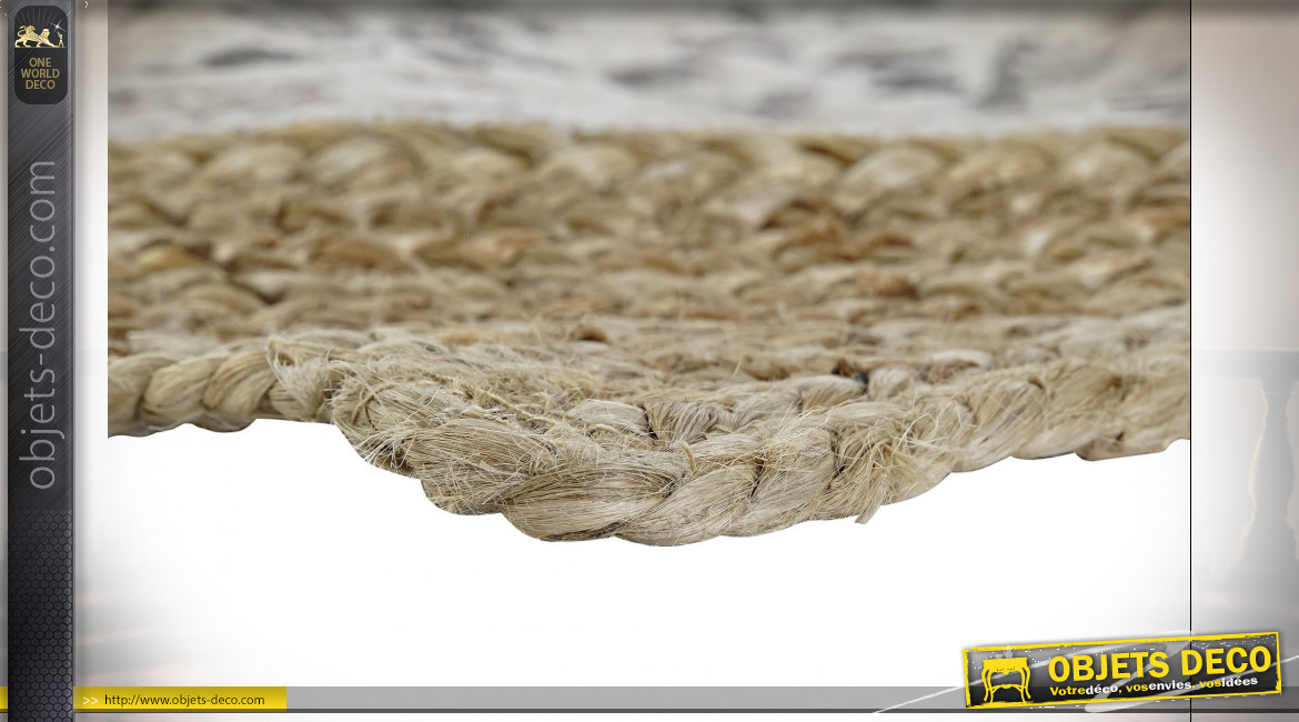 Grand tapis en jute tressé finition naturelle ambiance Boho, 230cm