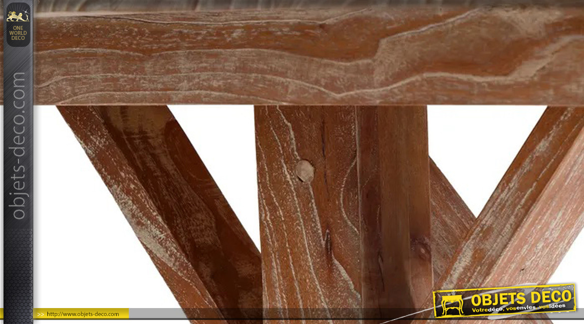 Table Monastère en bois de mindi massif, finition naturelle et patine blanc cérusé, 200cm