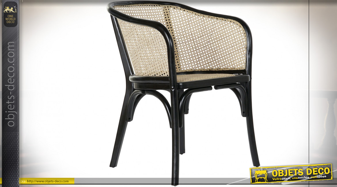 Chaise en bois d'orme et cannage de rotin finition naturelle ambiance rétro, 77cm