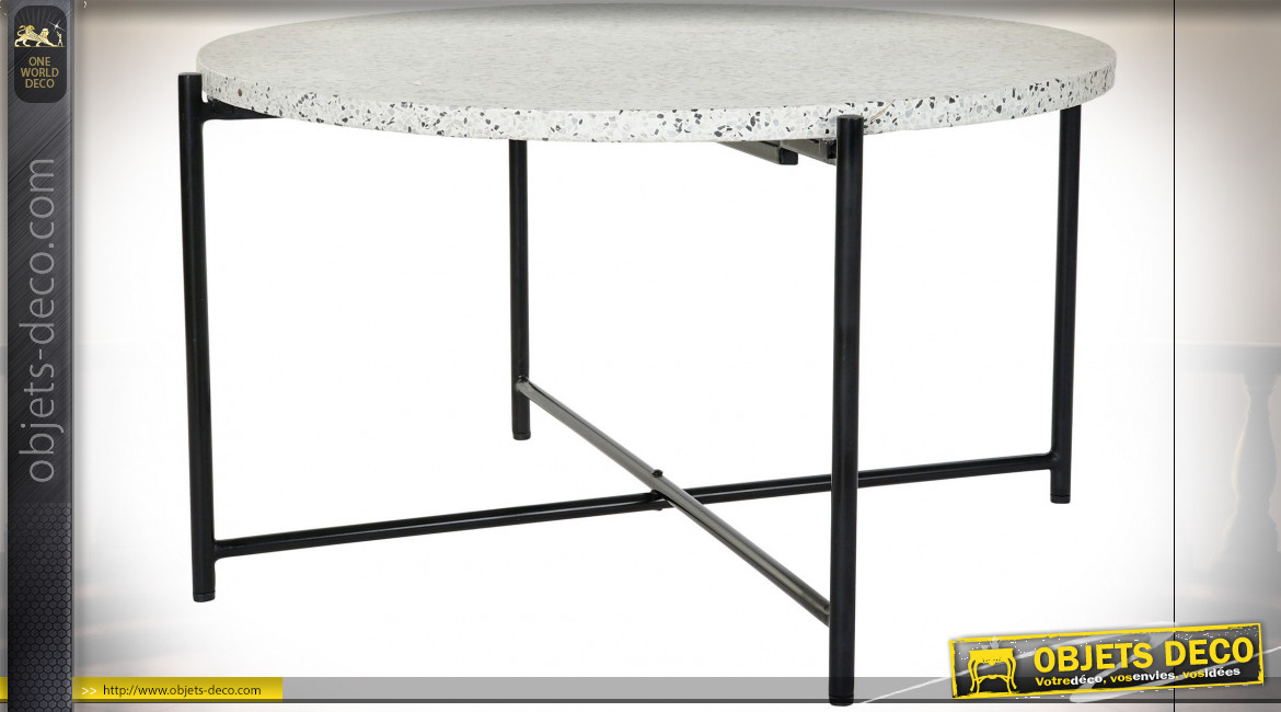 Table basse de style moderne en fer noir et plateau en granit, Ø80cm