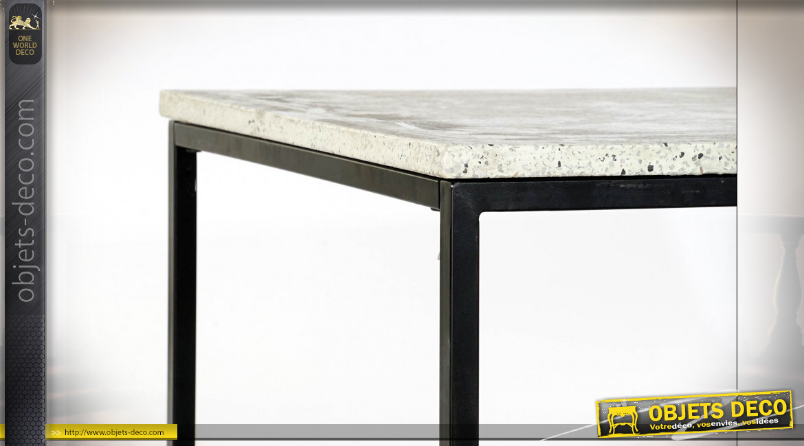 Table basse de style moderne en fer noir et plateau en granit, 100cm