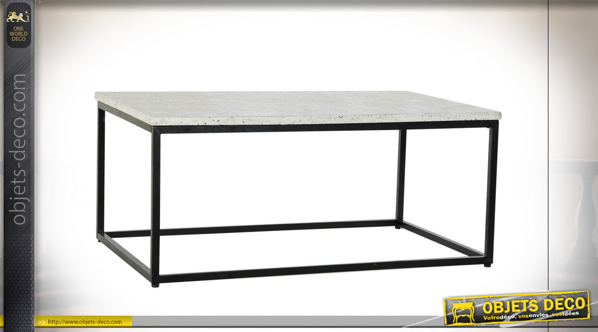 Table basse de style moderne en fer noir et plateau en granit, 100cm