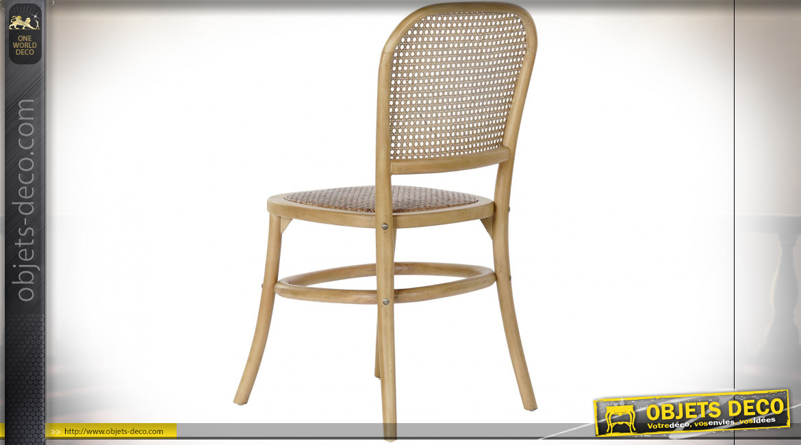 Chaise en bois de bouleau et cannage de rotin finition naturelle ambiance rétro, 87cm
