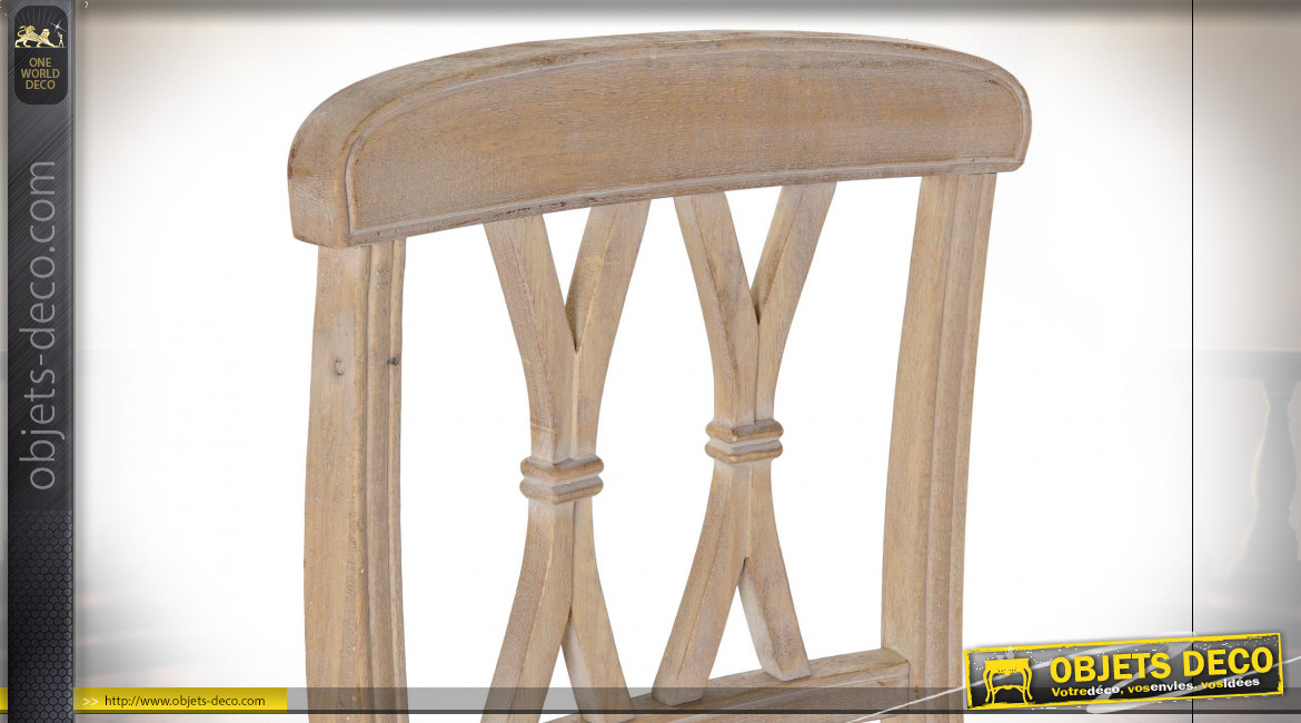 Chaise de style classique en bois de caoutchouc finition naturelle et assise en lin gris perle, 89cm