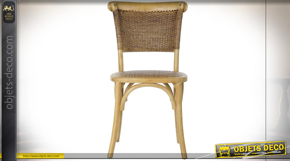 Chaise en bois de bouleau et rotin tressé finition naturelle ambiance rétro, 87.5cm