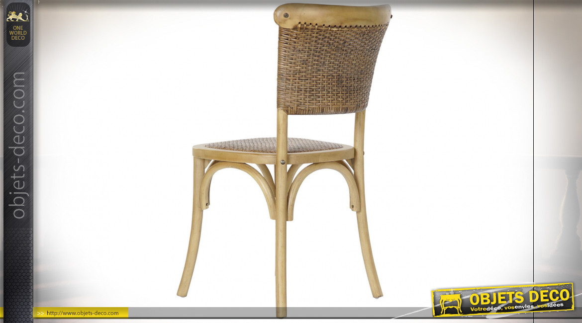 Chaise en bois de bouleau et rotin tressé finition naturelle ambiance rétro, 87.5cm