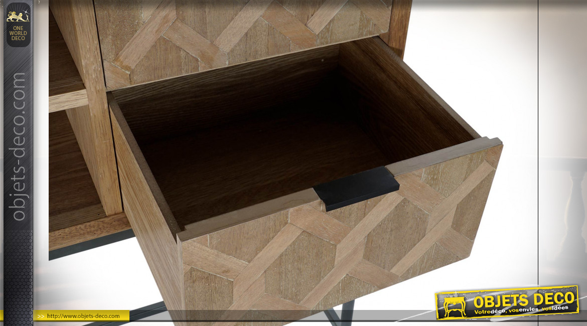 Console en bois finition naturelle et formes géométriques ambiance rétro, 130cm