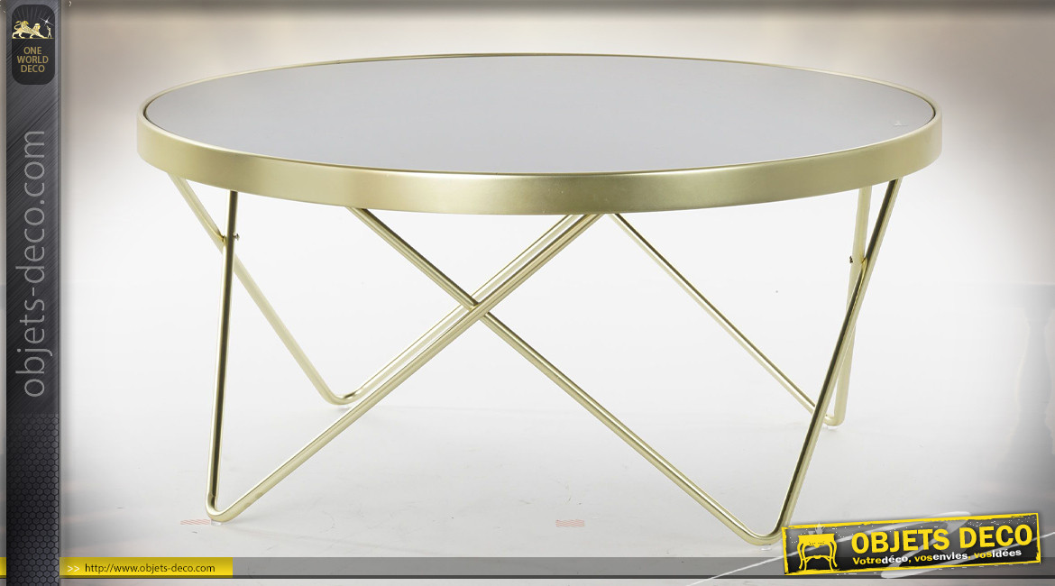 Table basse en verre teinté noir et métal finition dorée de style moderne, Ø82cm