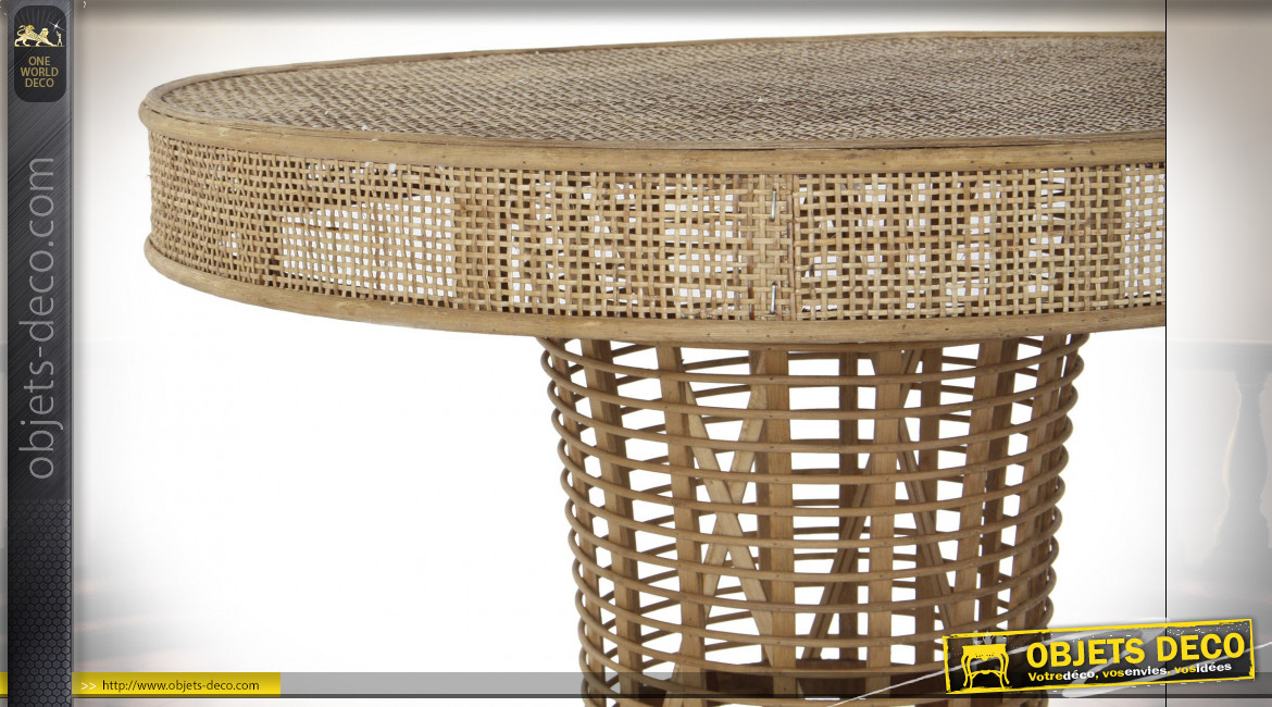 Table d'appoint en rotin finition naturelle de style tropical,  Ø61cm