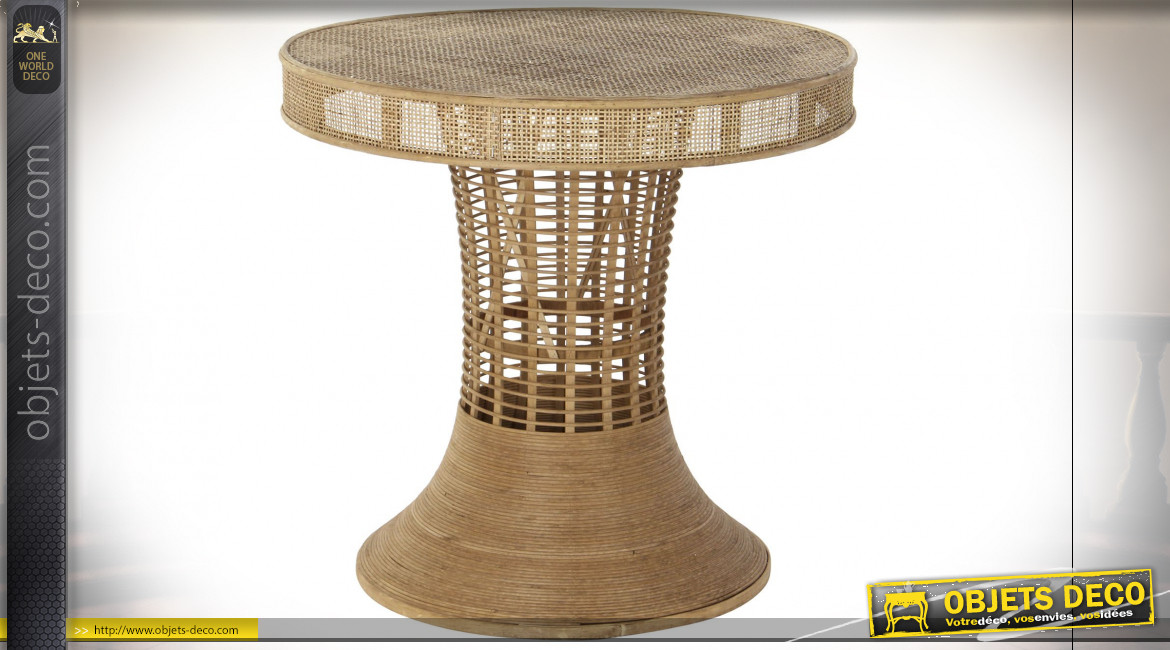 Table d'appoint en rotin finition naturelle de style tropical,  Ø61cm