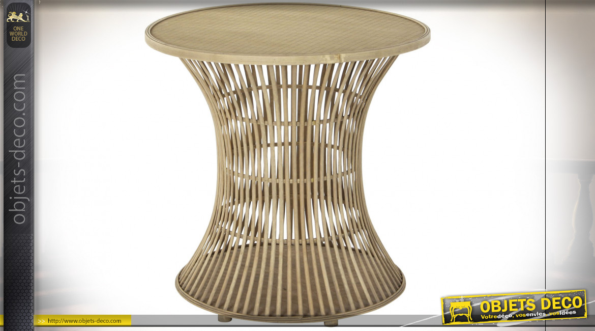 Table d'appoint en rotin finition naturelle ambiance tropicale, Ø60.5cm