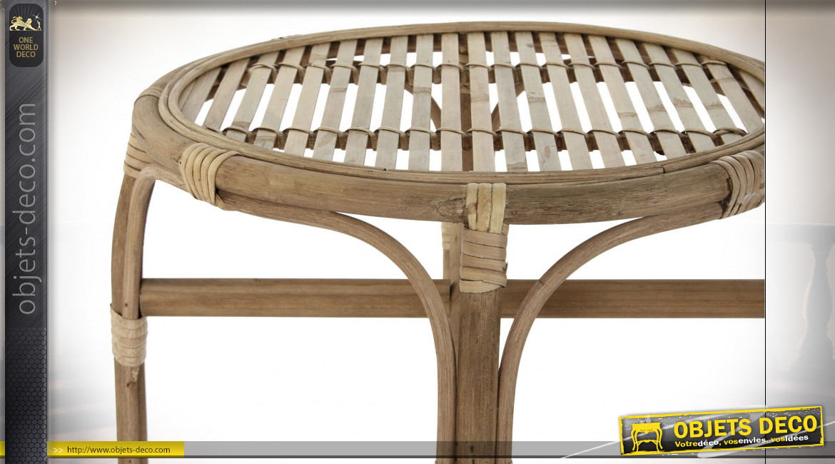 Série de 2 tables d'appoint en bambou finition naturelle ambiance exotique, Ø59cm