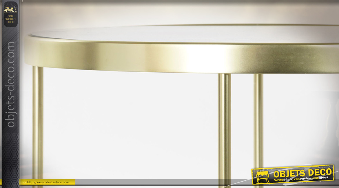 Table d'appoint en métal doré et verre teinté noir ambiance moderne chic, Ø60cm