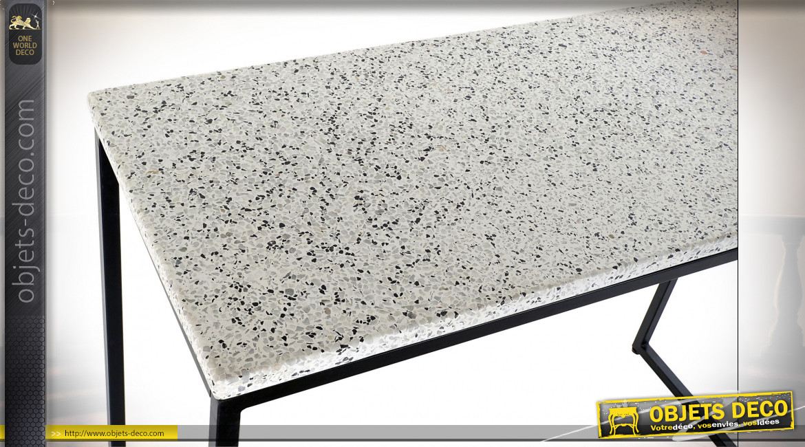 Console en fer finition noire et plateau en granit blanc ambiance moderne, 100cm