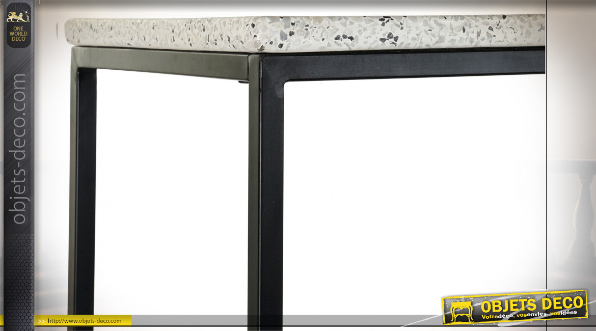 Console en fer finition noire et plateau en granit blanc ambiance moderne, 100cm