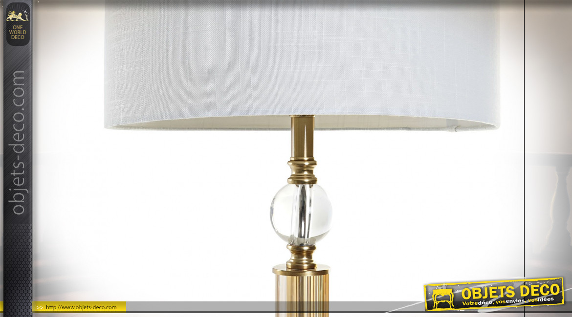 Lampe à poser en verre transparent et reflets dorés ambiance moderne chic, 80cm