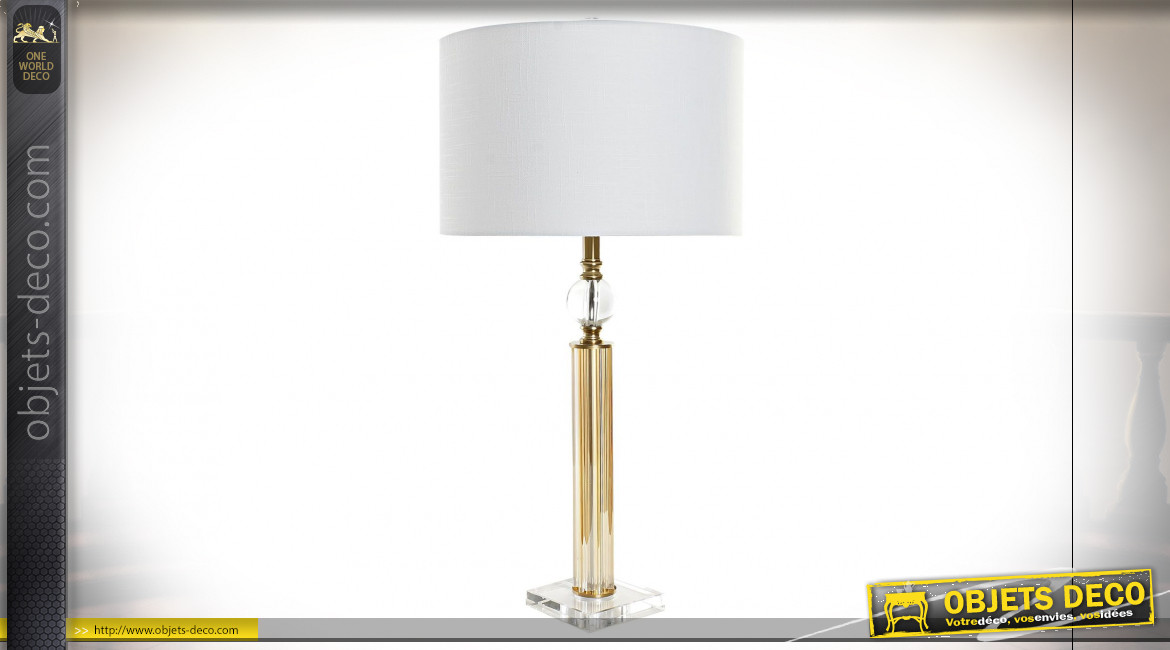 Lampe à poser en verre transparent et reflets dorés ambiance moderne chic, 80cm