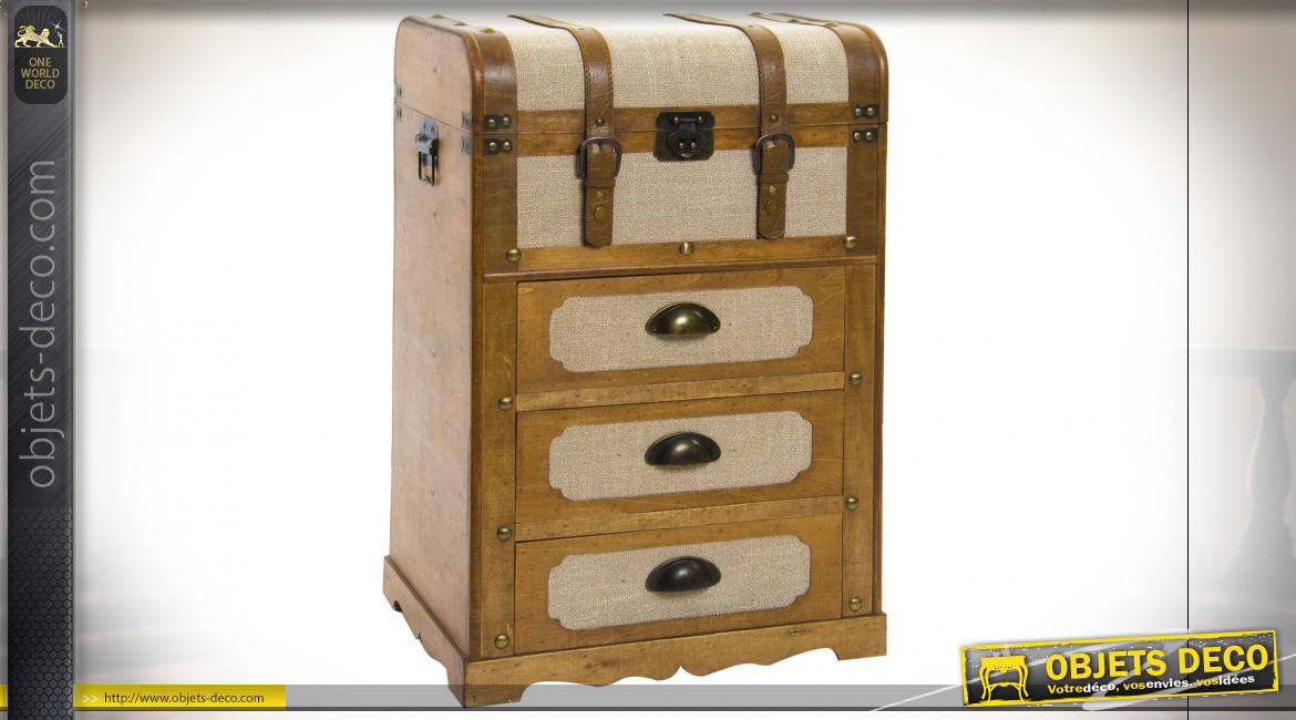 Petit meuble de rangement à tiroirs en forme de vieille malle ambiance rétro, 71cm