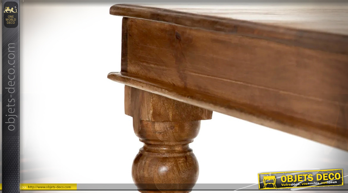 Table de salle à manger rectangulaire en bois de manguier massif, pieds tournés, ambiance rustico chic, 200cm