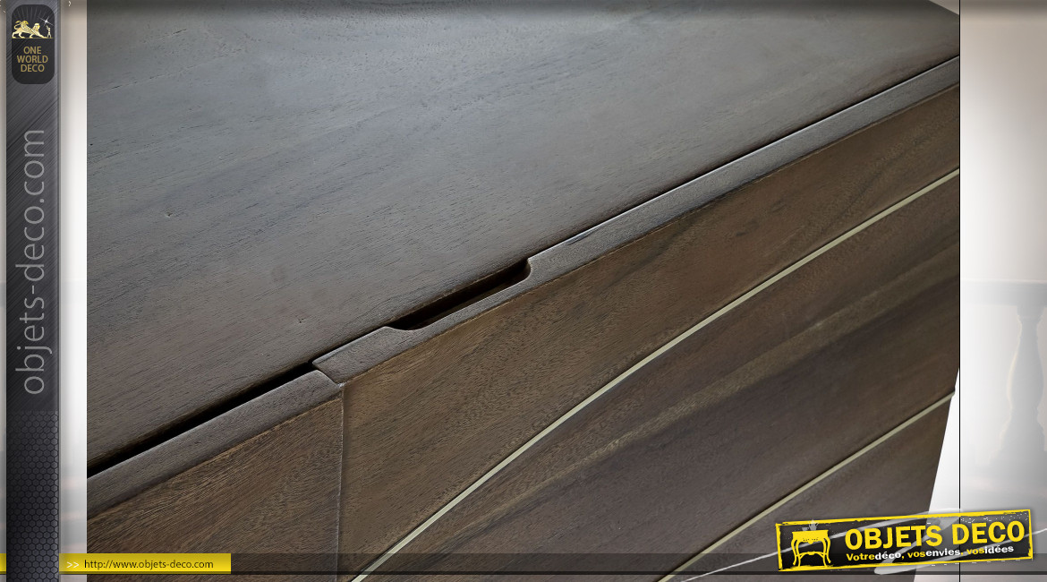 Buffet à 3 portes en bois d'acacia finition brun foncé ambiance moderne, 145cm
