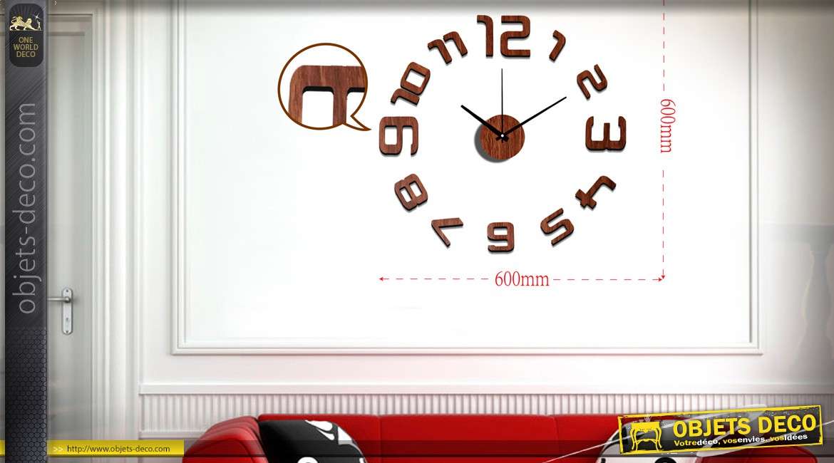 Horloge à éléments à coller simili-bois Ø 60 cm