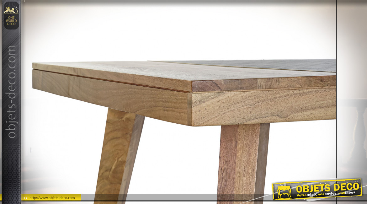 Table en acacia finition naturelle et noir charbon de style rétro, 180cm