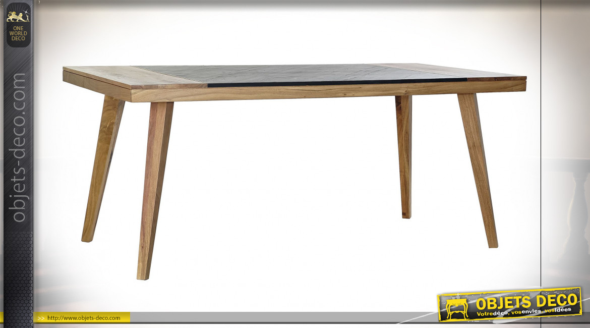 Table en acacia finition naturelle et noir charbon de style rétro, 180cm