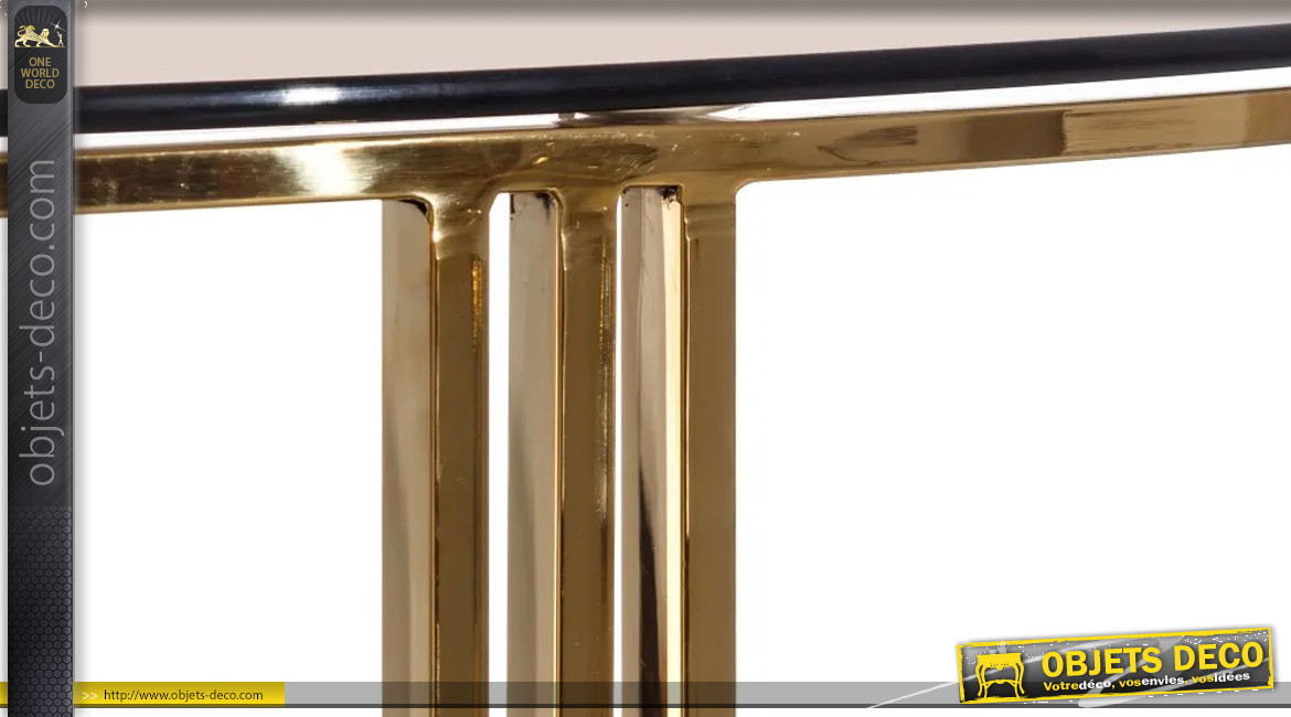 Table basse en acier doré et verre trempé teinté, de forme ronde, ambiance design moderne, Ø90cm