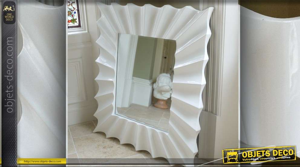 Grand miroir décoratif design laqué blanc