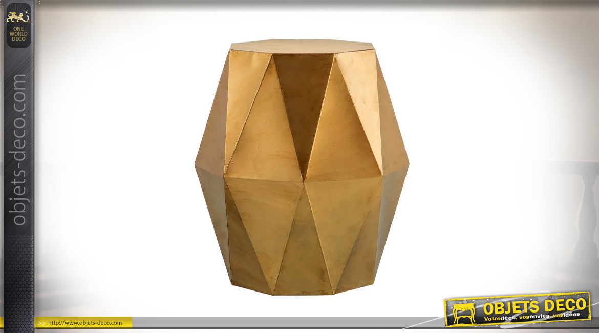 Table d'appoint octogonale en métal, finition doré brossé, ambiance géométrique moderne, Ø46,5cm