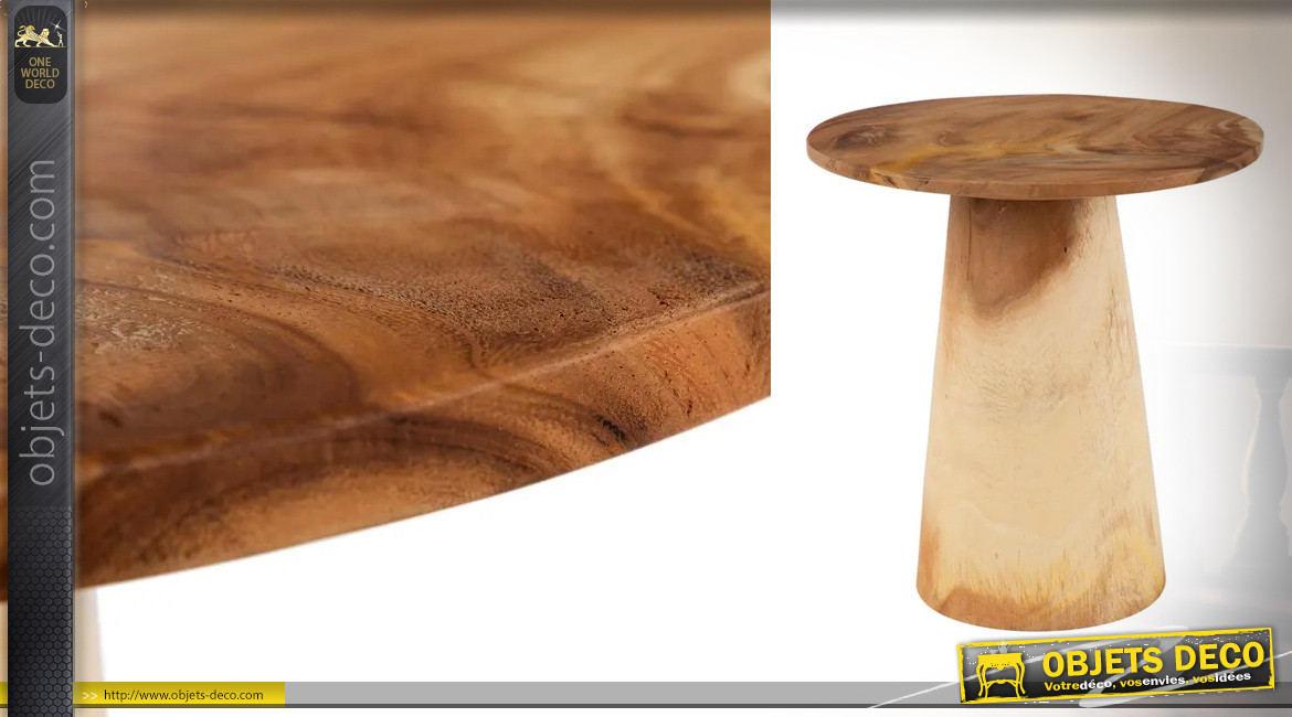 Table d'appoint ronde en bois de suar massif, ambiance tronc sculpté brut naturel, Ø50cm