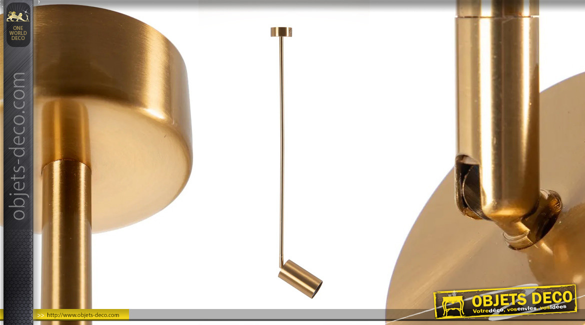 Plafonnier spot en métal doré, barre de 60 cm, ambiance moderne chic