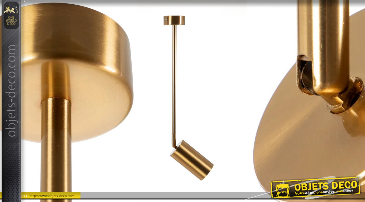 Luminaire spot en métal effet laiton doré, barre de 30 cm, ambiance moderne
