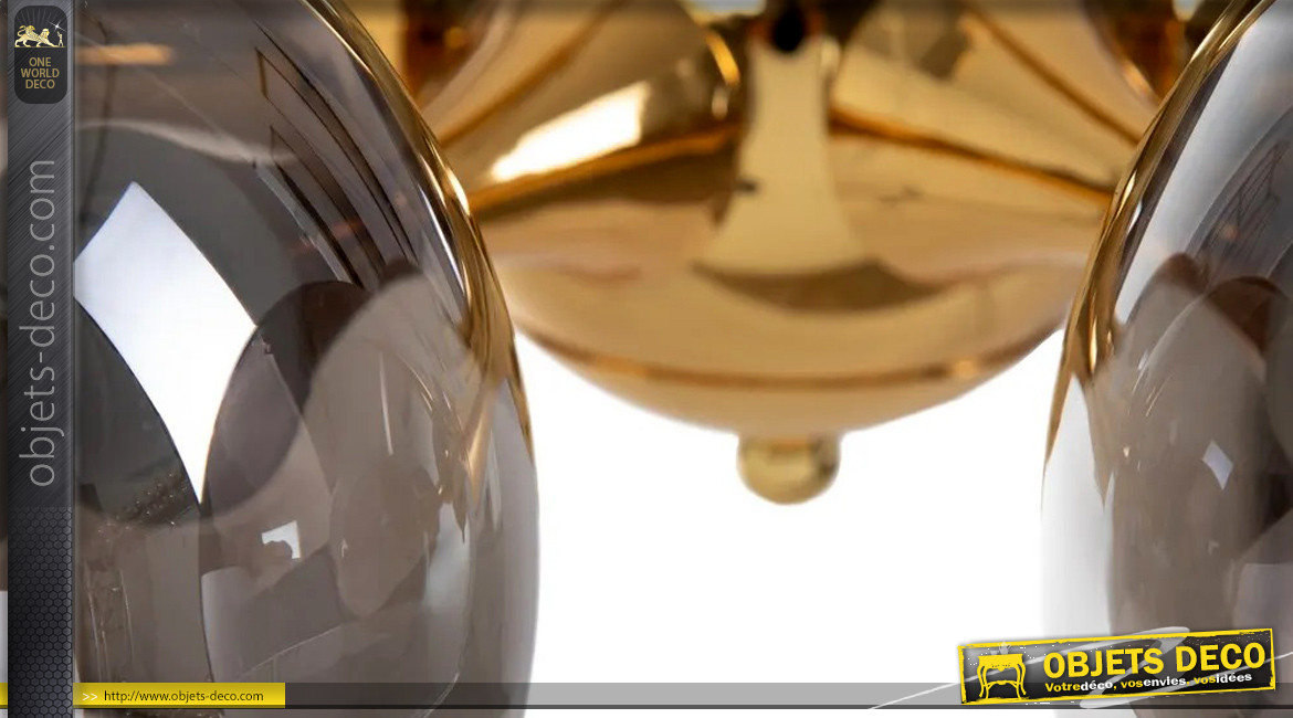Suspension moderne en métal et globes en verre, finition dorée et argentée brillantes, Ø60cm