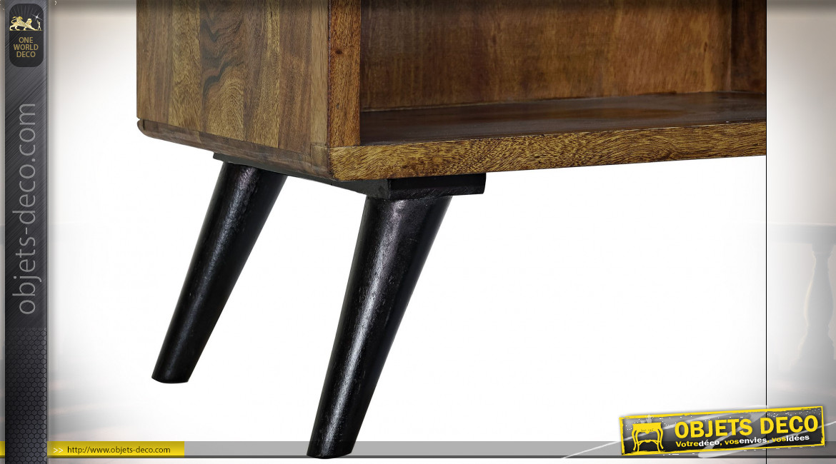 Vaisselier à 2 tiroirs en bois d'acacia finition brun foncé, ornements cuivrés et argentés ambiance ethnique, 169cm