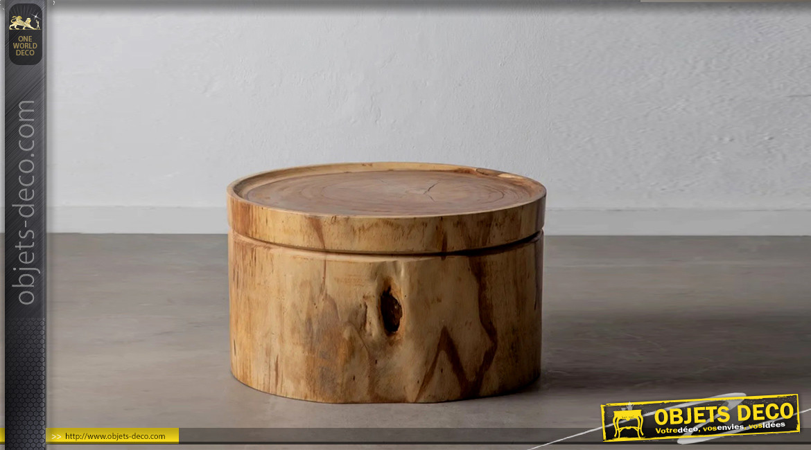 Table d'appoint tronc d'arbre en bois de suar massif, finition naturelle, Ø70cm