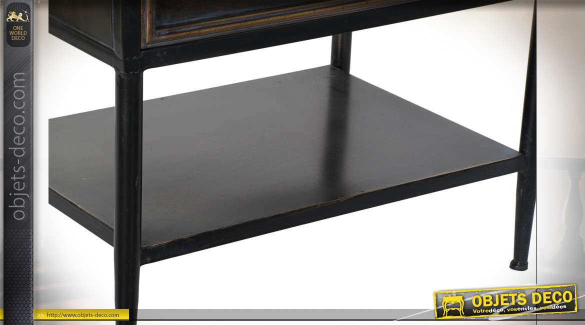 Vitrine à 3 tiroirs en métal finition noire et cuivre ambiance atelier rétro, 160cm