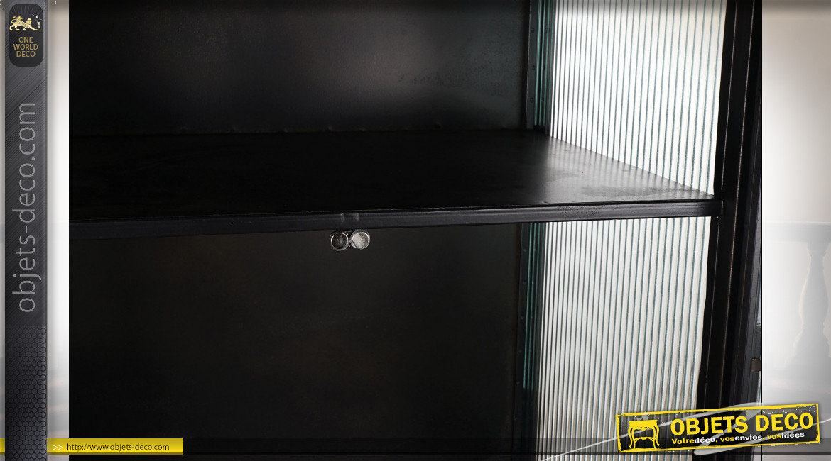Vitrine à 3 tiroirs en métal finition noire et cuivre ambiance atelier rétro, 160cm