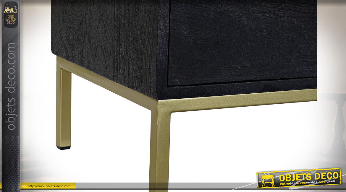 Meuble TV de style contemporain en bois de manguier finition noire et dorée, 147cm