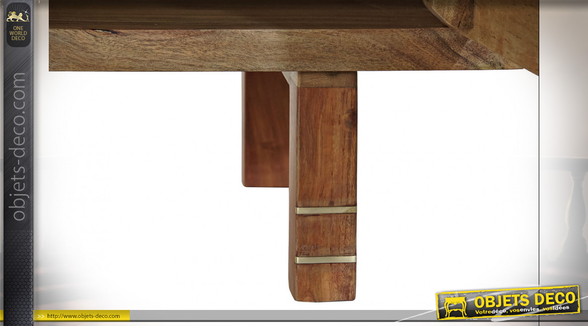 Buffet 2 portes en bois d'acacia finition chêne clair, poignées dorées de style contemporain, 80cm